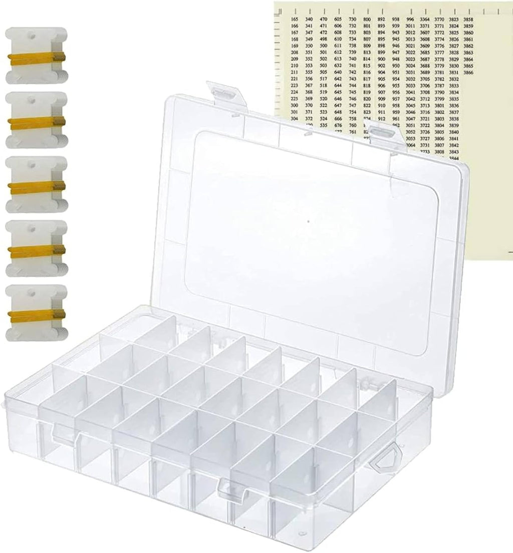 ericotry Embroidery Floss Organizer Box 24 Adjustable Grids with 50pcs