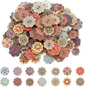 150 PCS Mixed Pattern Vintage Wood Buttons, Vintage Buttons with 2