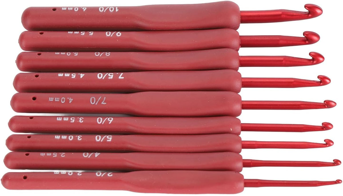 9Pcs Crochet Hook Set, Aluminum Body with Silicone Wrapped Handle, 2