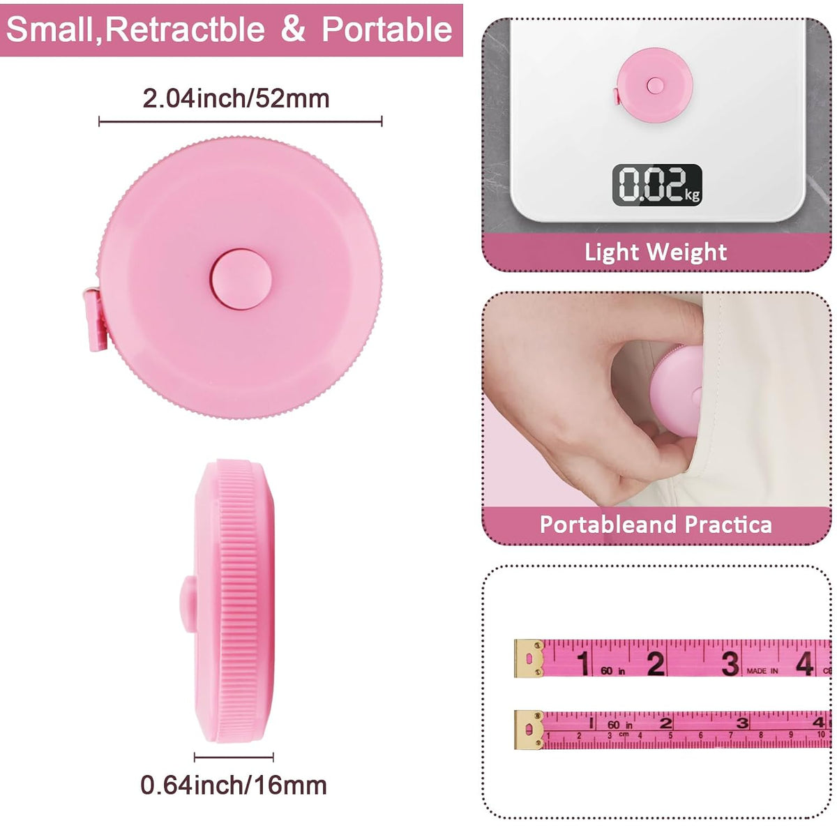 GDMINLO 4 Pack Tape Measure Retractable Measuring Tape for Body Fabric