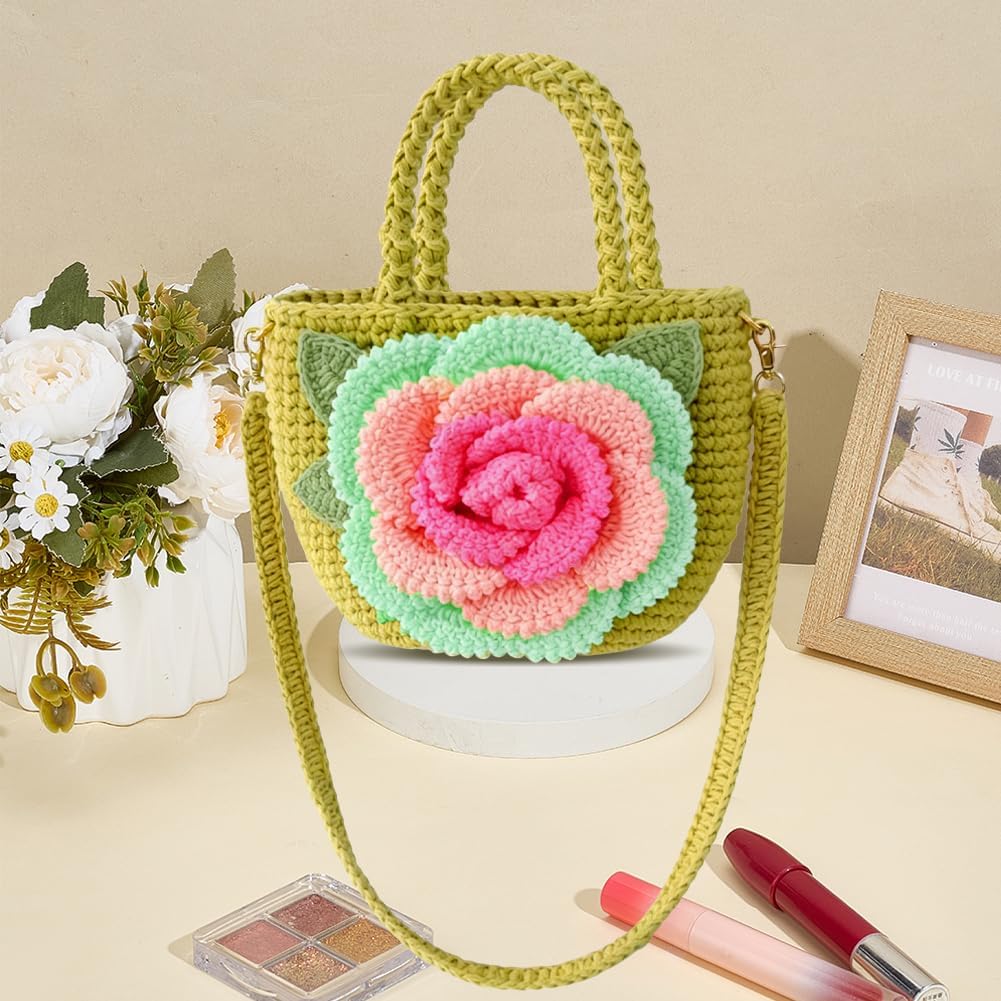 FREEBLOSS Crochet Bag Kit DIY Rose Crochet Tote Bag Set with