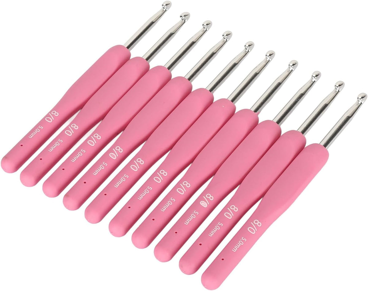 Zopsc 10Pcs Crochet Hooks 5mm Ergonomic Silicone Handle Aluminium