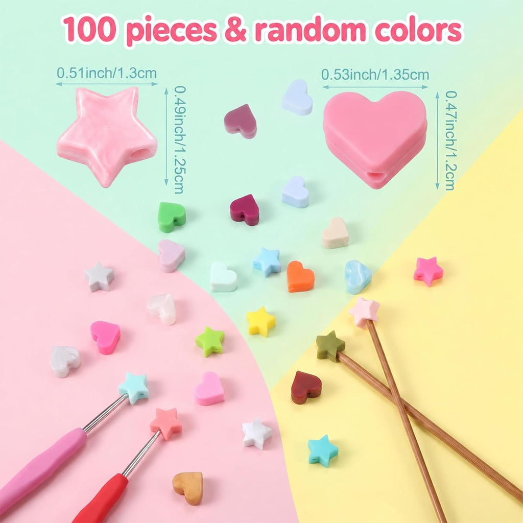 Xinjoduz 50 PCS Star Heart Knitting Needle Stoppers Fit 3mm-9mm