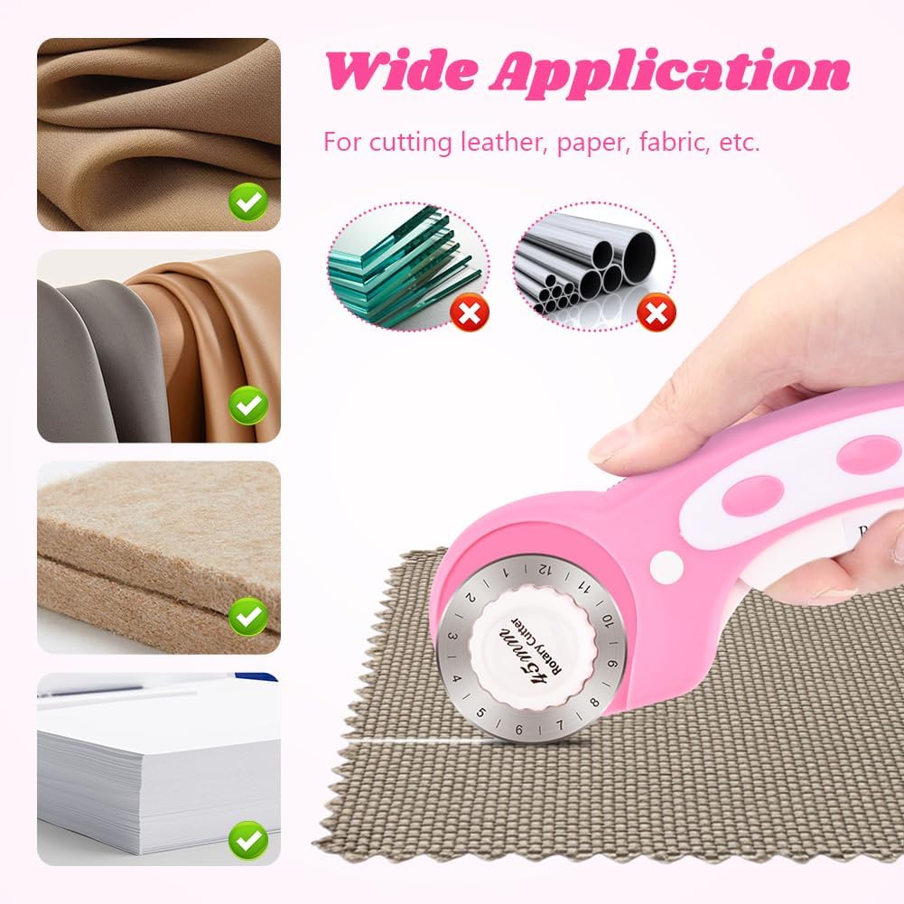 45mm Rotary Cutter for Fabric with 10pcs Replacement Blade, Ergonomic