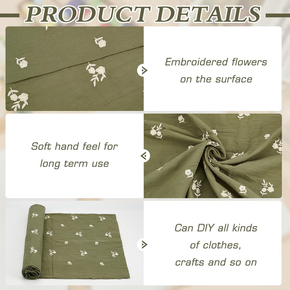FINGERINSPIRE 1.1 Yard Green Floral Cotton Fabric - 59" Wide, Green