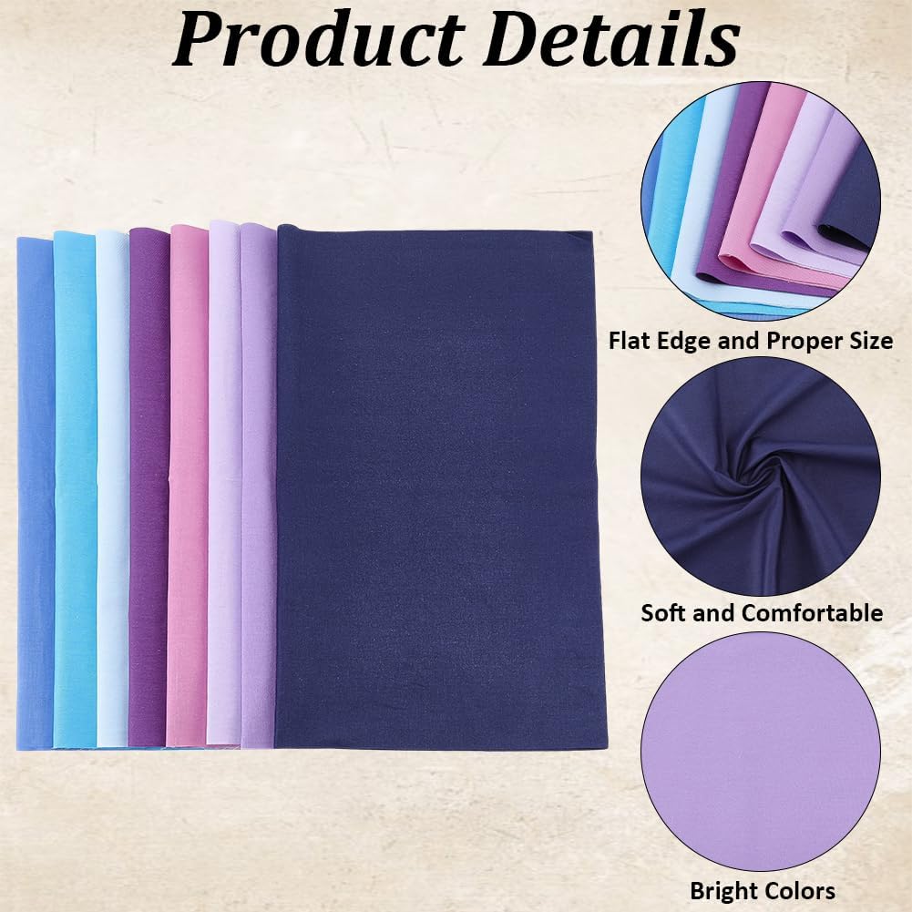 CRASPIRE 8Pcs 100% Cotton Quilting Fabric Bundles Solid Color Blue