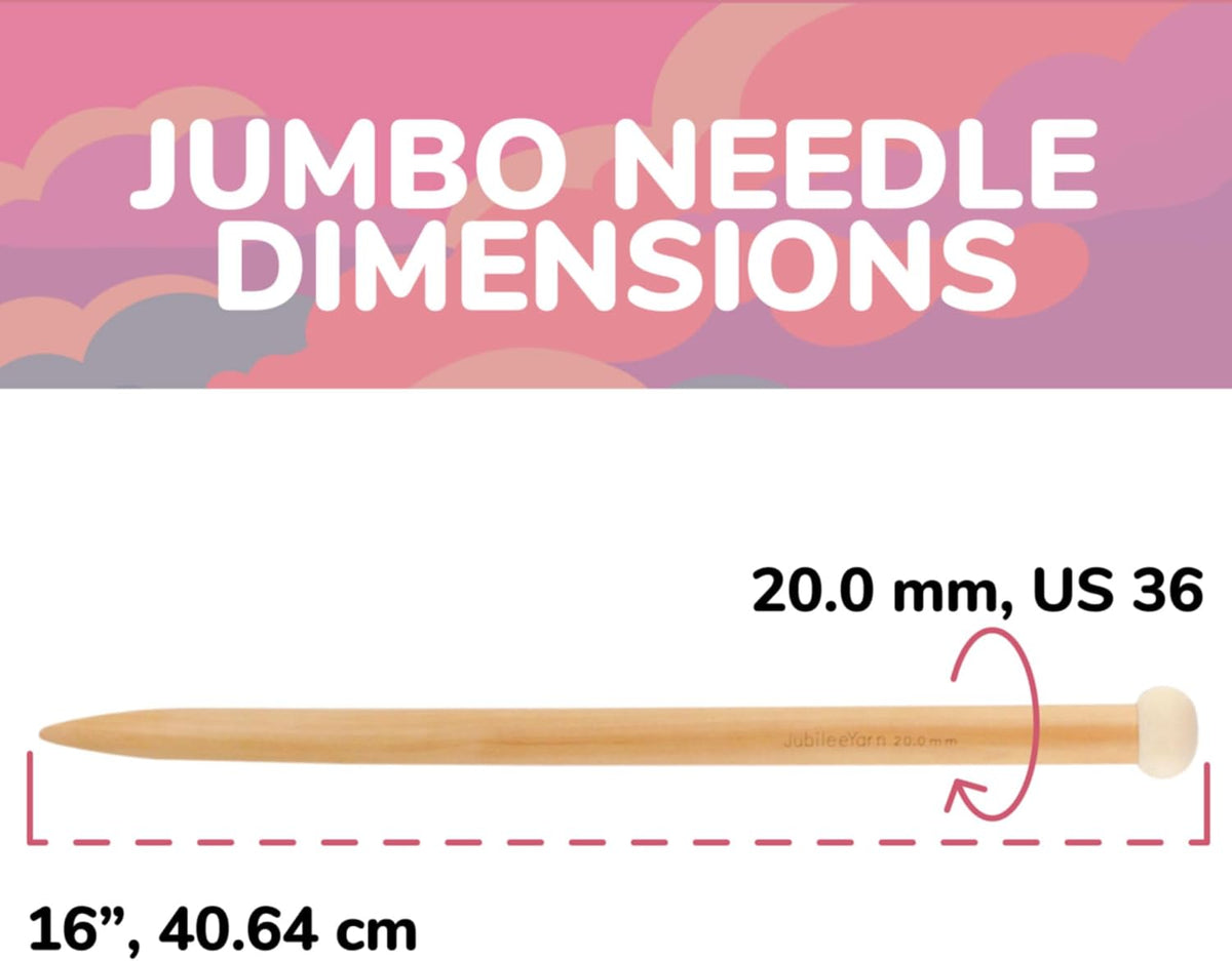 JubileeYarn Jumbo 16" Birch Knitting Needles - US 36 (20mm) - 1 Pair