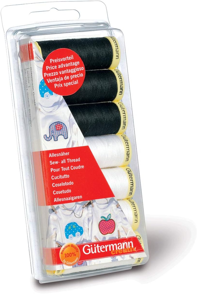 Gutermann Thread Set: Sew-All: 7 x 100m: Black & White