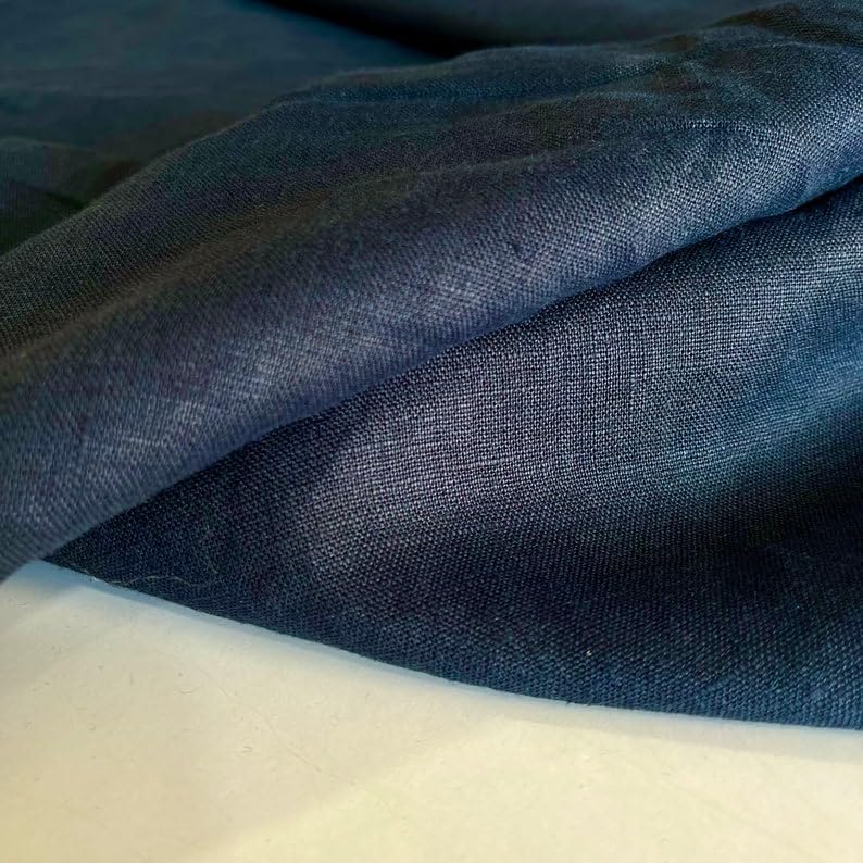 Pure Linen Fabric Navy Blue,Stonewashed, Linen, Pure Linen, Fabric by