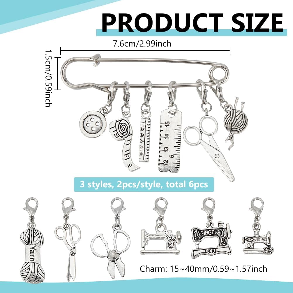 BENECREAT 6 Sets 3 Styles Tailor Tool Theme Stitch Marker Charms