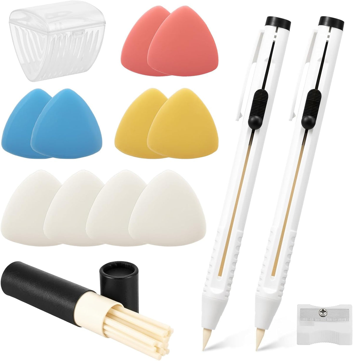 38 Piece Tailors Chalk & Fabric Pencil Set, Refillable Mechanical