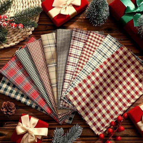 Hahafelt 10 Pcs 18" x 22" Christmas Plaid Fabric