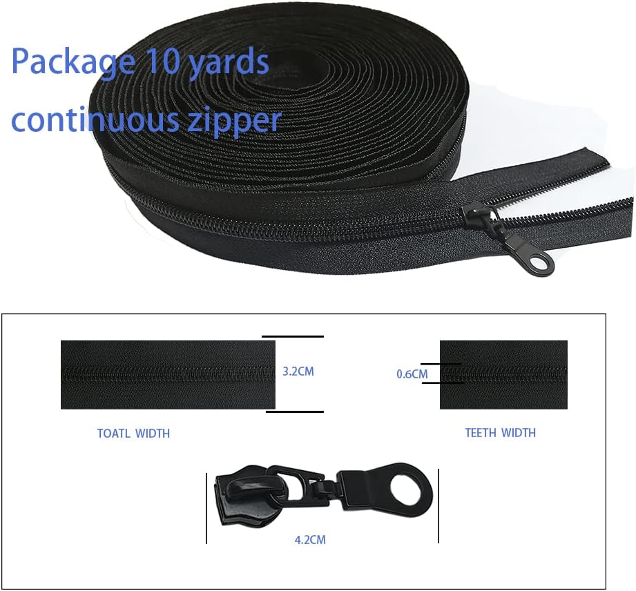 Meikeer #5 Nylon Coil Zipper by The Yard, 10 Yd with 20 Sliders, Black