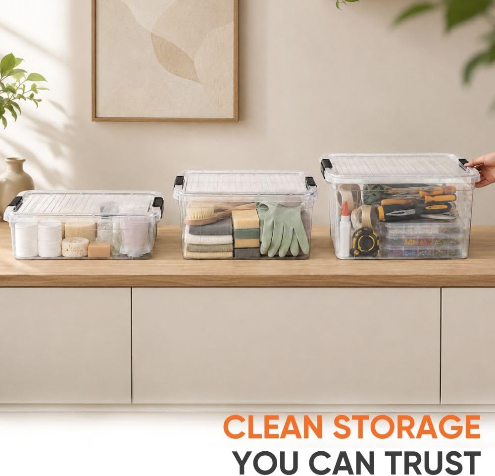 Superio 7.4 Quart Clear Plastic Storage Bin with Lid, Stackable