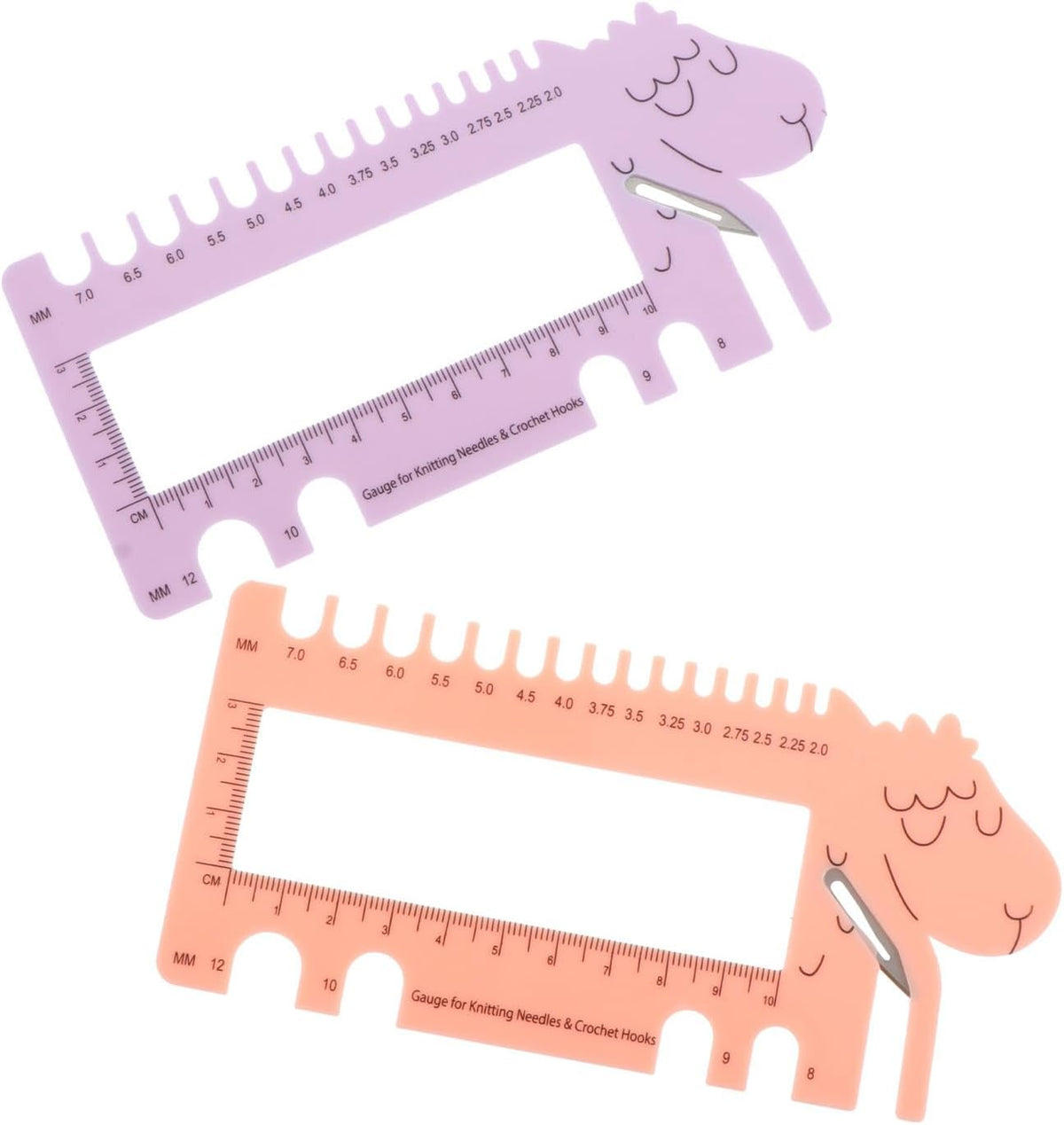 2pcs Sheep Head Needle Gauge Knitting Measure Ruler Plastic Tool