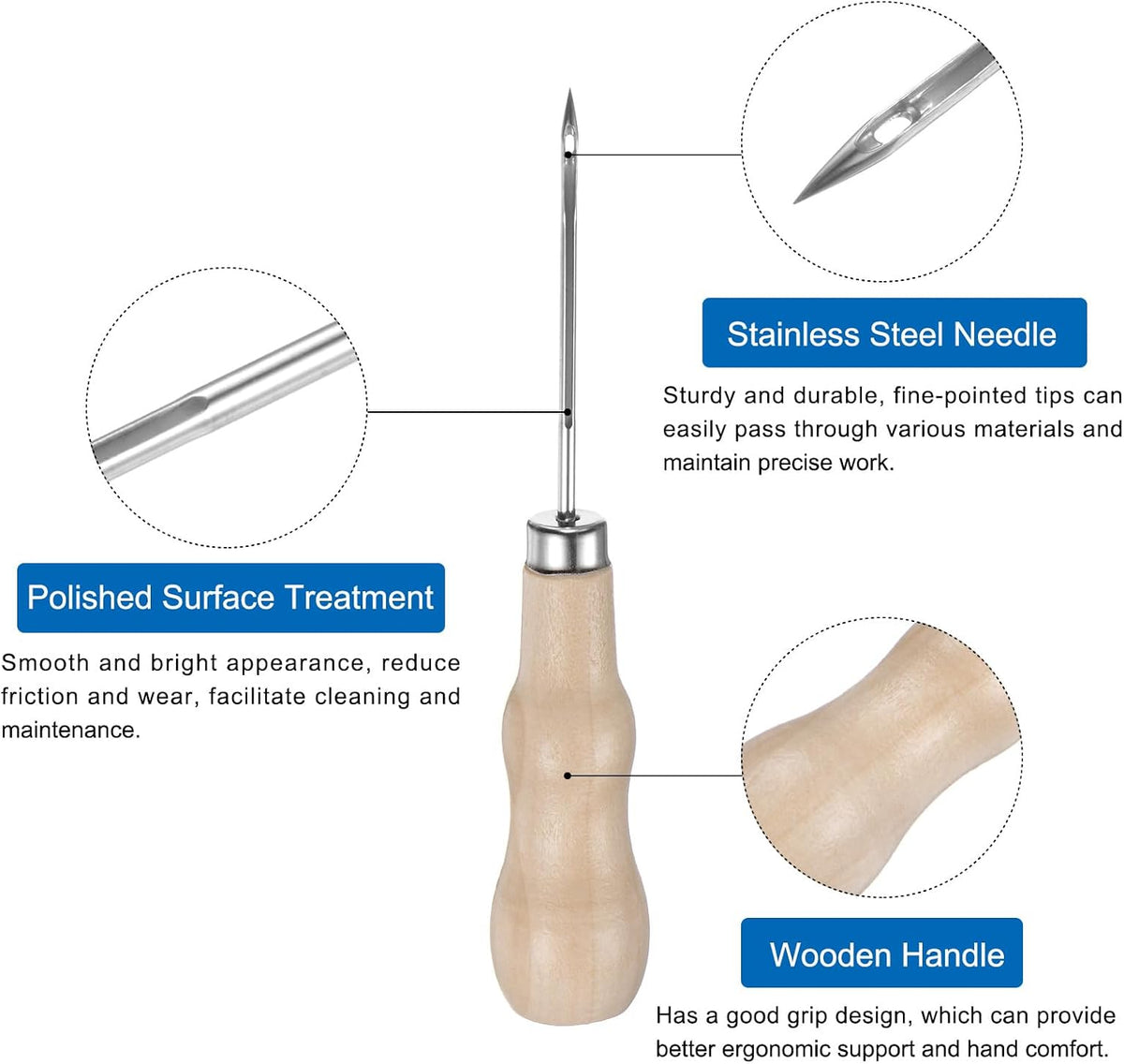 HARFINGTON 3pcs Handwork Sewing Awl Reed Wood Hollow Awl Leather Punch