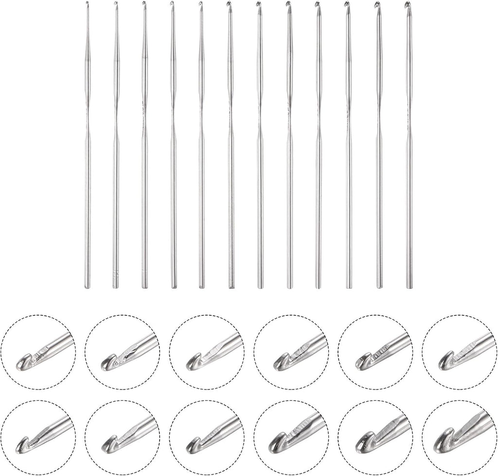 uxcell Stainless Steel Crochet Hook Set 0.6mm-1.9mm Knitting Needles