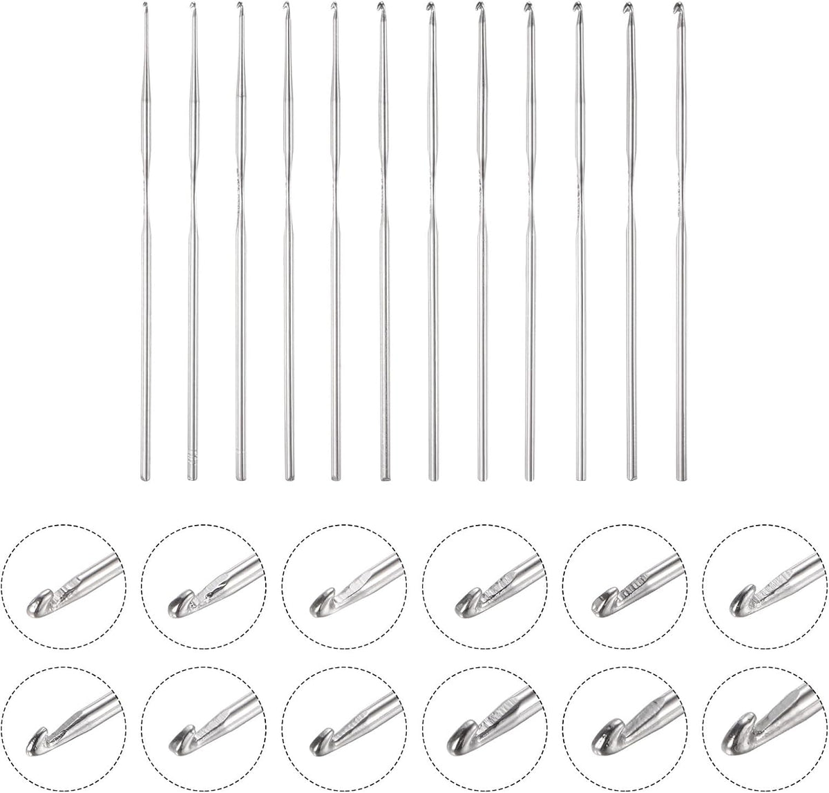 uxcell Stainless Steel Crochet Hook Set 0.6mm-1.9mm Knitting Needles