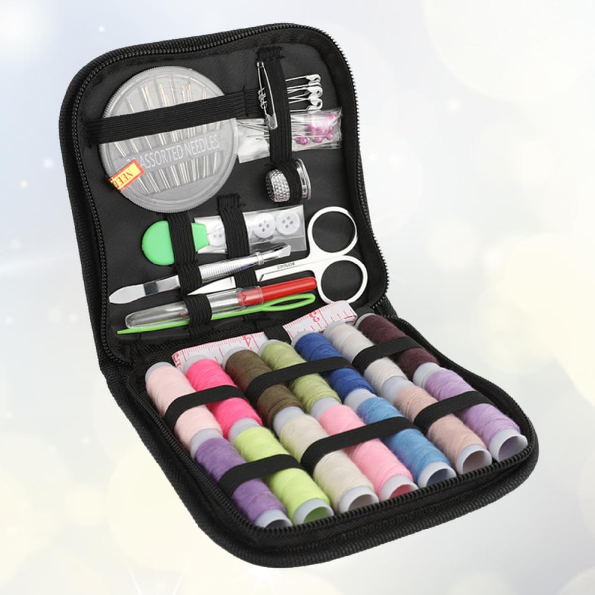 Portable Sewing Repair Kit for Home Sewers and Beginners, Black Fabric