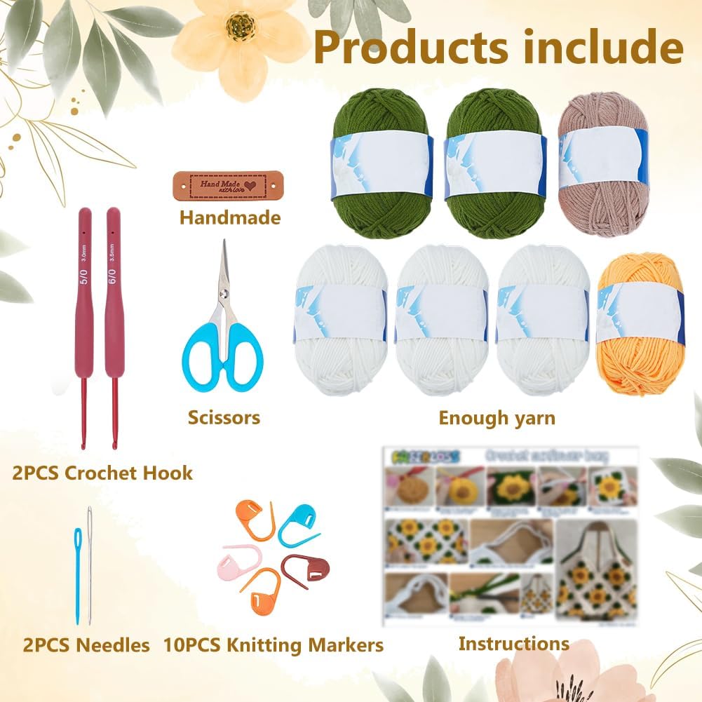 FREEBLOSS Crochet Sunflower Tote Bag Kit Beginners Crochet Kit for