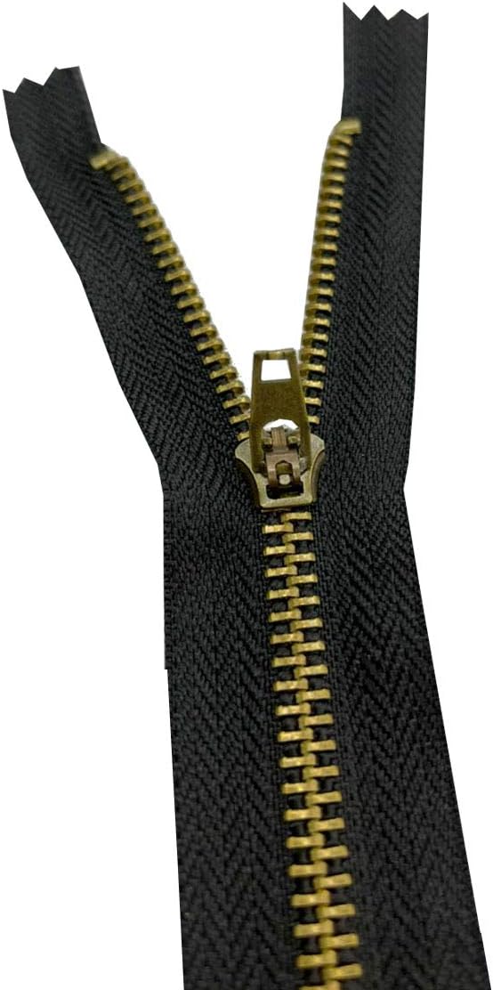 AMORNPHAN 6 pcs 7 Inch Metal Zippers Closed End #5 Black Tape Antique