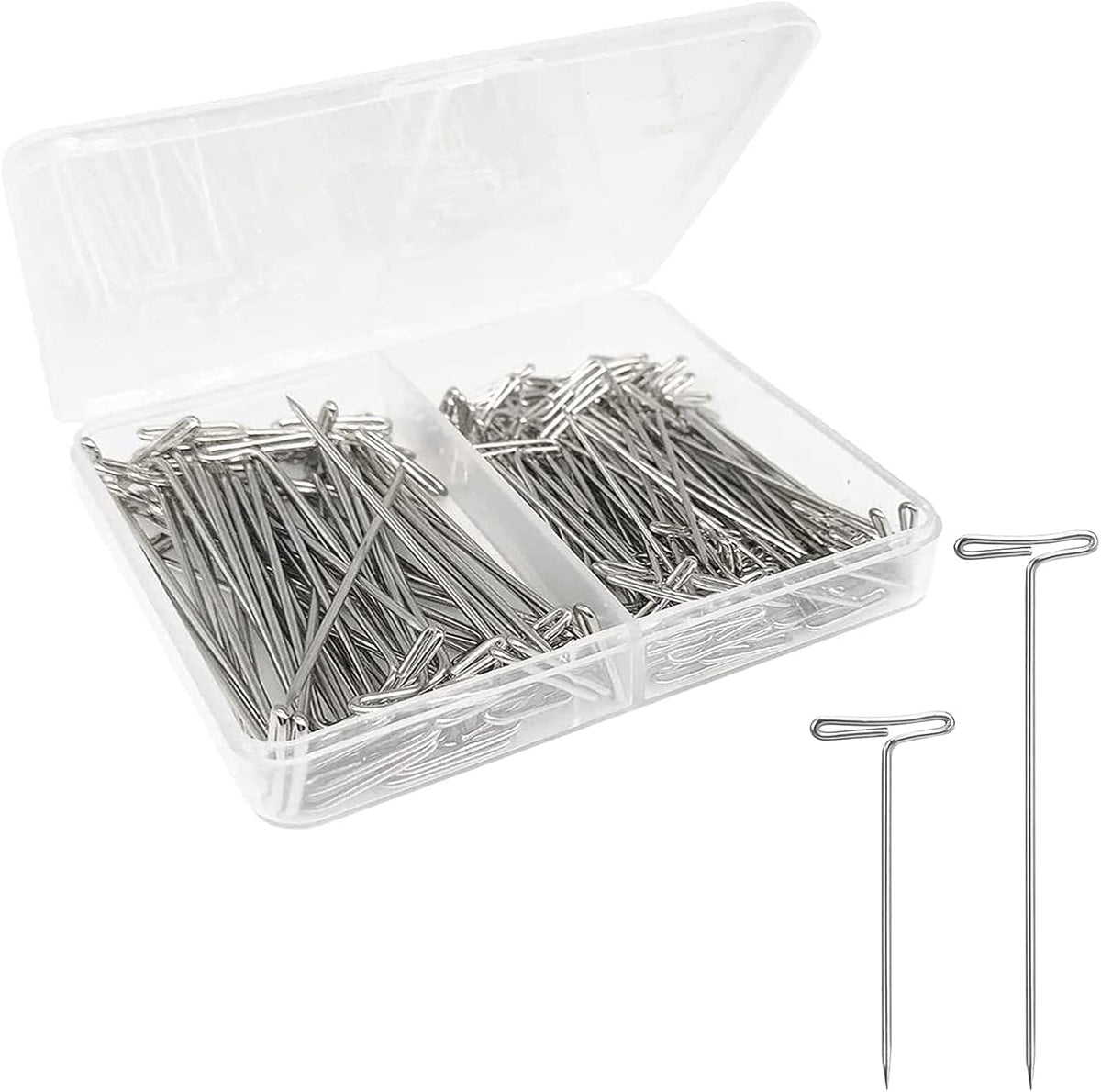 Benvo 150Pcs Steel T-Pins Assorted Two Sizes Wig Pins Nickel Plated