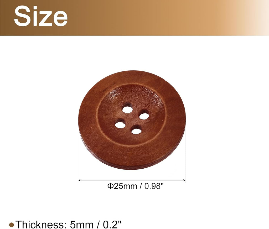 uxcell 50Pcs Wooden Buttons, 25mm(1") 4 Hole Round Wood Sewing Button
