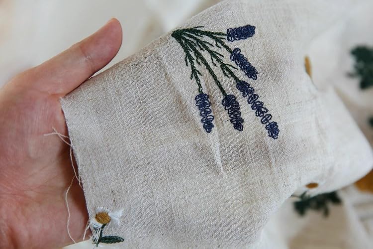 53 inches Width Retro Vivid Botanical Floral Cotton Linen Embroidery
