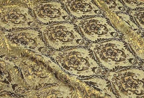 Luxury Chenille Upholstery Fabric by The Yard, Gold Olive Damask