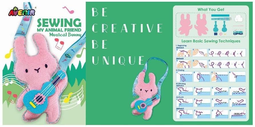 Avenir 6301815 DIY Sewing Kit, Sewing Rabbit with Guitar, Neck Animal