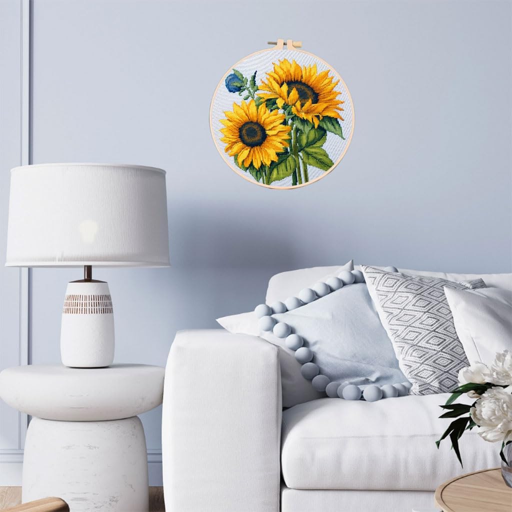 DIY Cross Stitch Kits Sunflowers with Hoop 20x20cm-1
