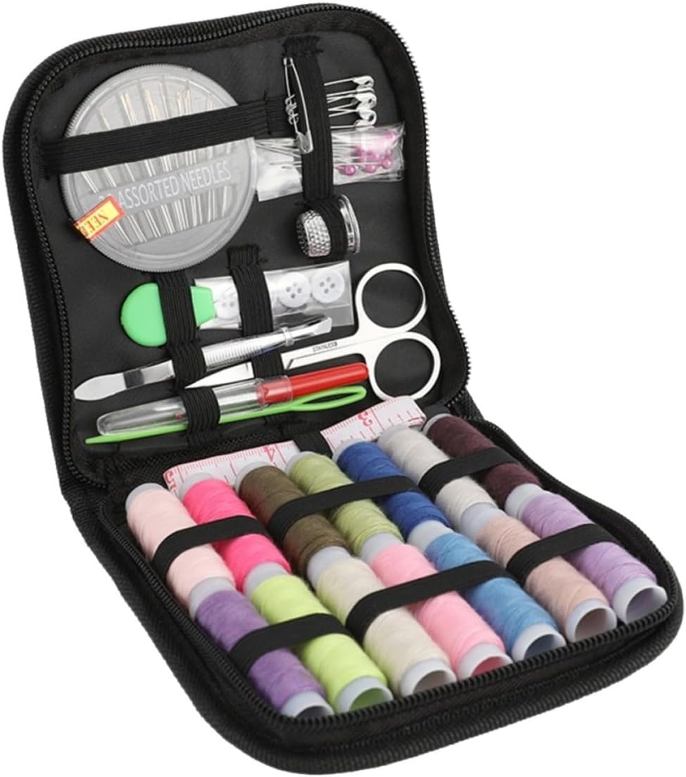 Portable Sewing Repair Kit for Home Sewers and Beginners, Black Fabric