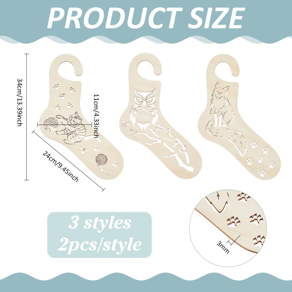 BENECREAT 6Pcs 3 Styles Wooden Sock Ruler Knitting Tool Set, 13.39inch