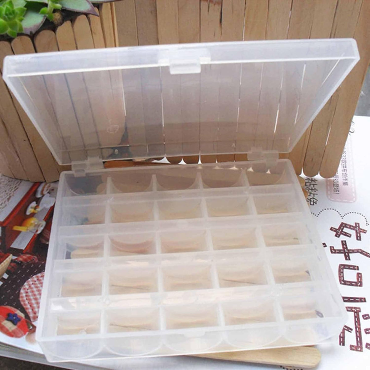 Bobbin Box 25 Slots Transparent Empty Organizer Sewing Craft Storage