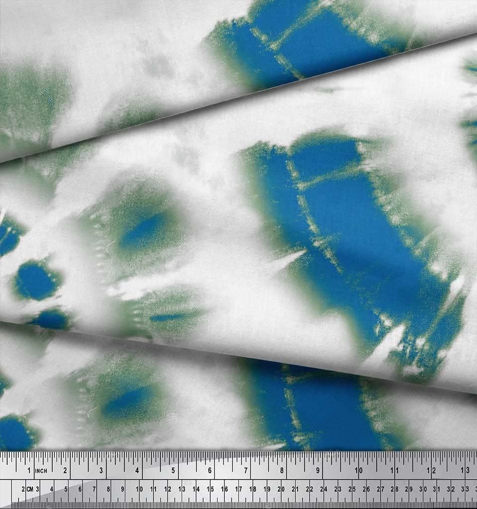 Soimoi Cotton Canvas Fabric - Tie & Dye Print, Teal Blue | 56" Wide