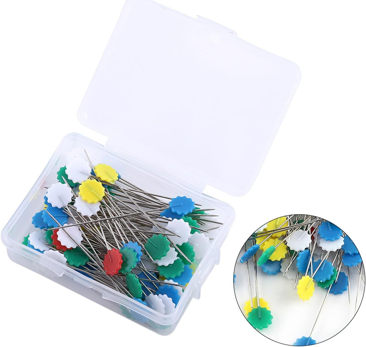 100pcs Flat Head Pins, Colored Heads Quilting Pins Flat Head Straight