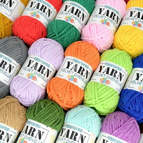 Velvet Chenille Yarn for Crocheting, Knitting, Baby Blanket, 50g (Red)