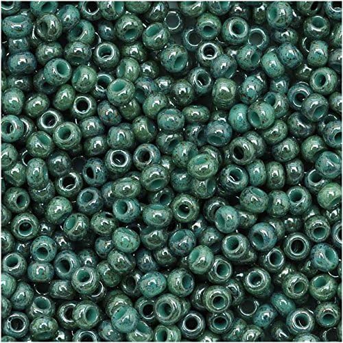 Toho Round Seed Beads 11/0#1207 'Marbled Opaque Turquoise/Blue' 8 Gram