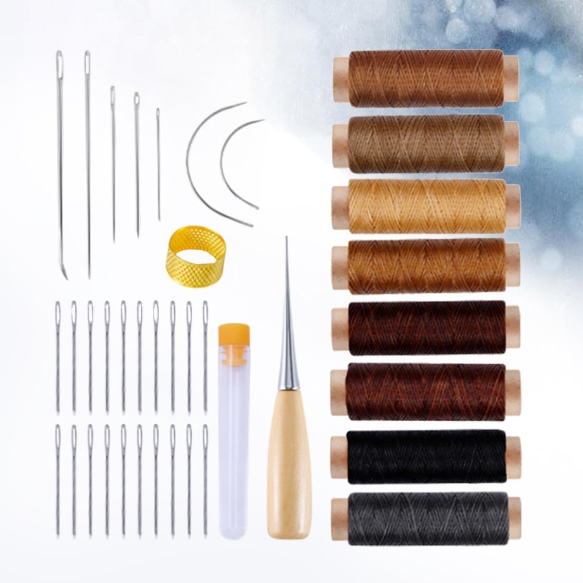 40pcs Repair Tool Kit with Waxed Thread Needles Awl and Thimble Set