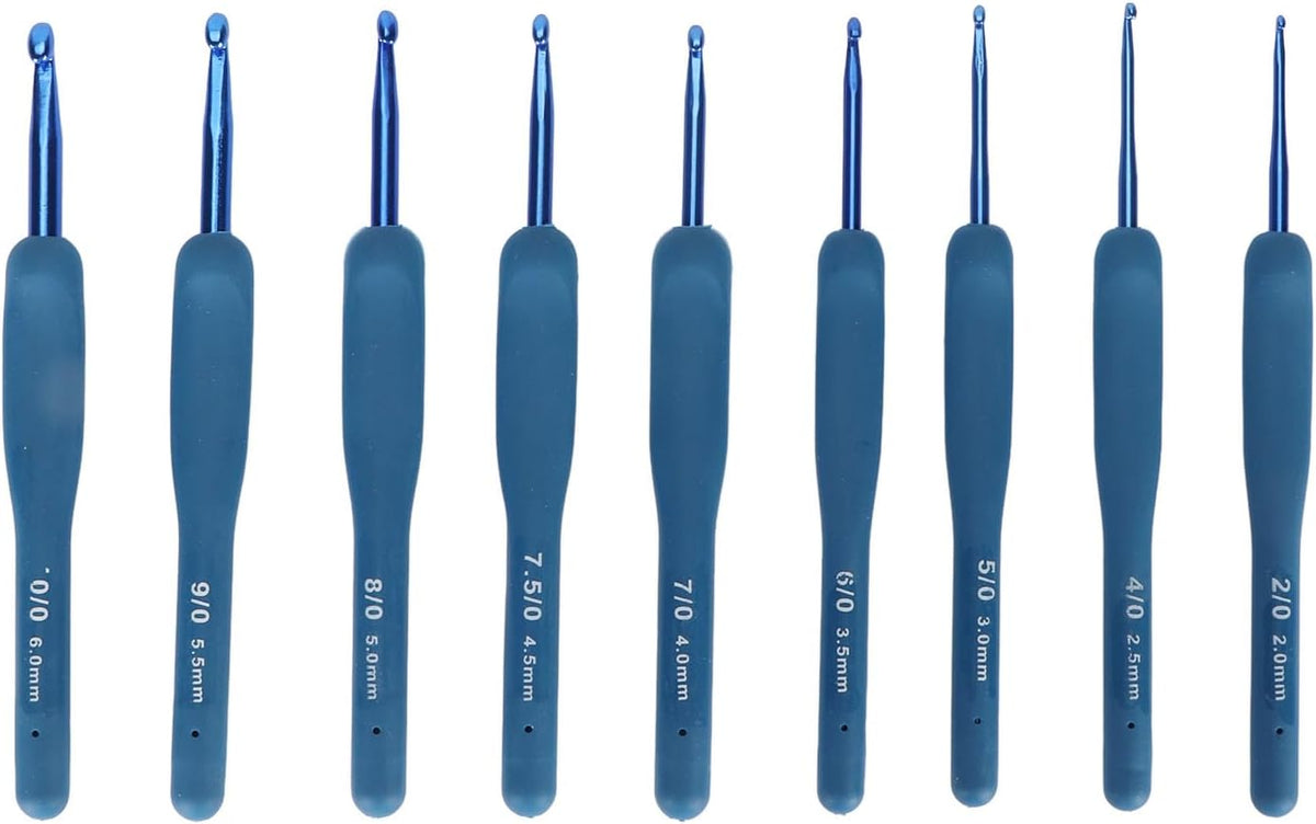 Fdit Soft Grip Crochet Hooks Set, 9 Sizes Aluminum Silicone