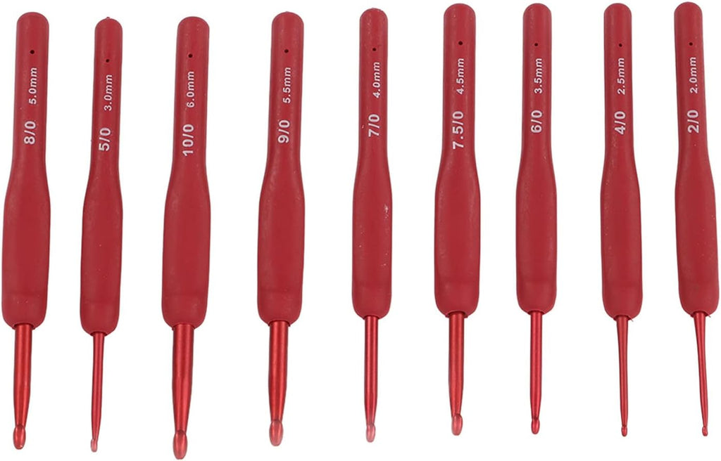 Omabeta Crochet Hooks Set 9pcs Red Ergonomic Silicone Grip Needles for
