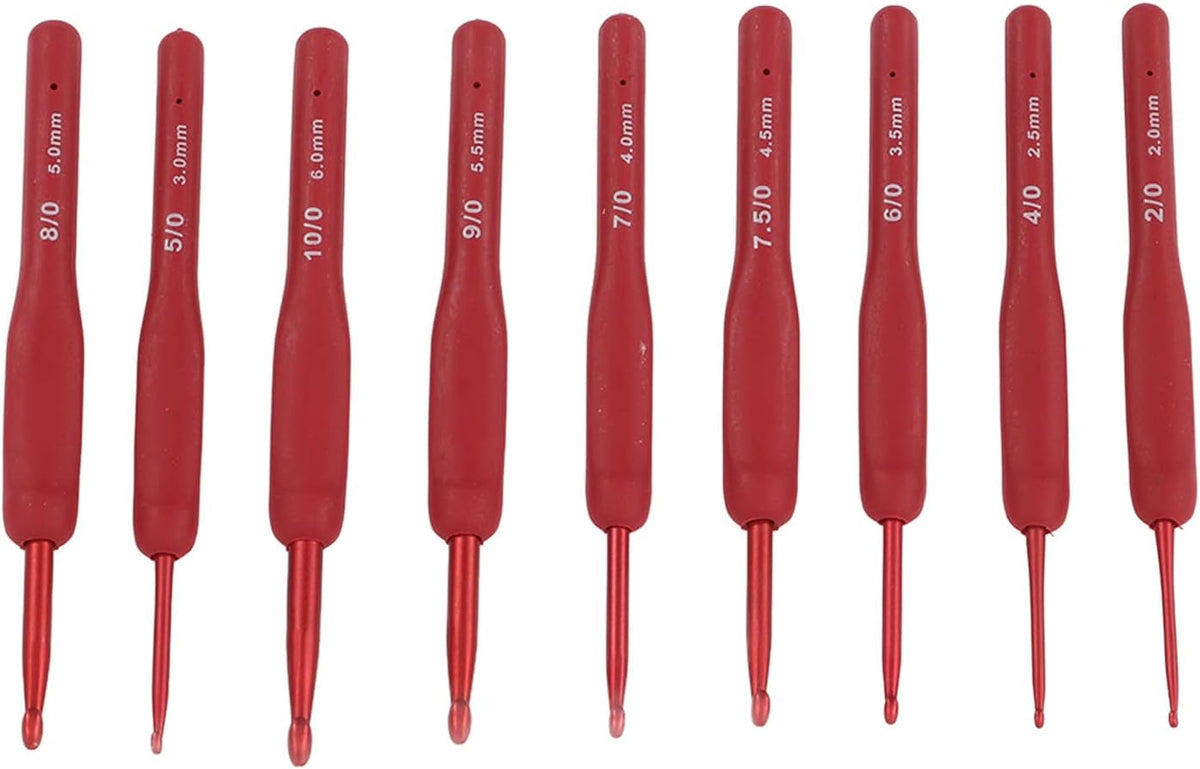 Omabeta Crochet Hooks Set 9pcs Red Ergonomic Silicone Grip Needles for