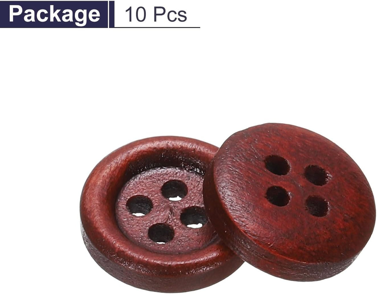 HARFINGTON 10pcs 20L Wooden Sewing Button 1/2"(12.5mm) 4 Holes Wood