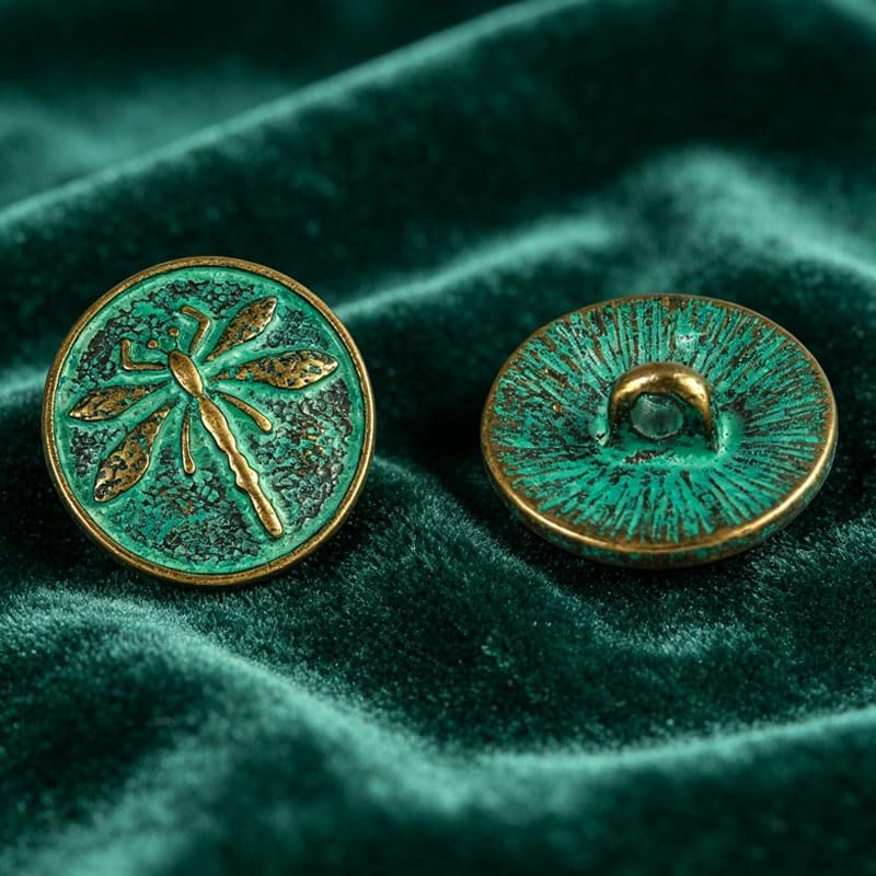 30Pcs Vintage‐Finish Metal Buttons,17.5mm Green Patina Floral‐Engraved
