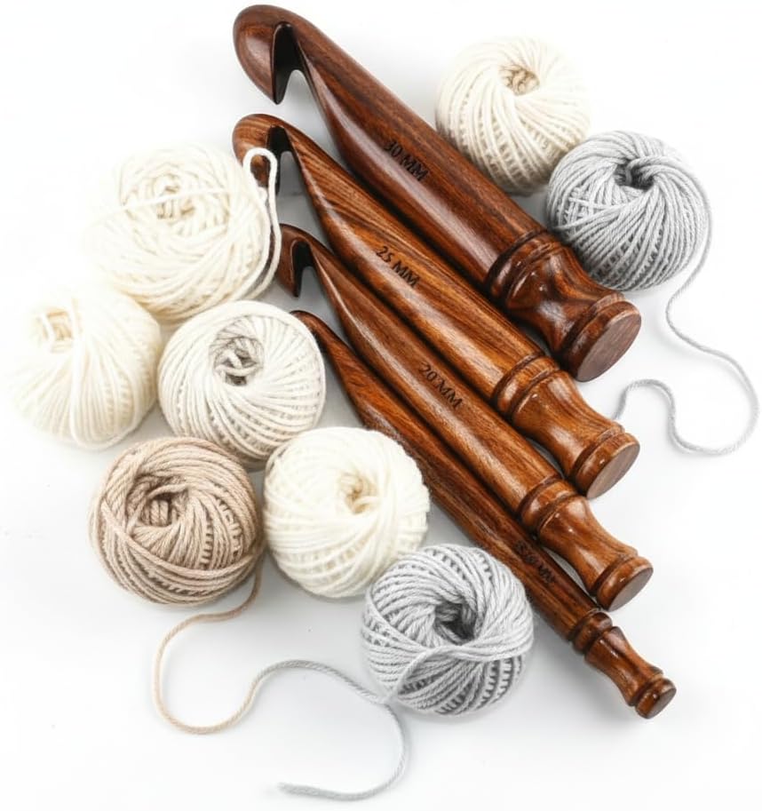 Wooden Jumbo Crochet Hook Set (15mm, 20mm, 25mm, 30mm) – Ergonomic