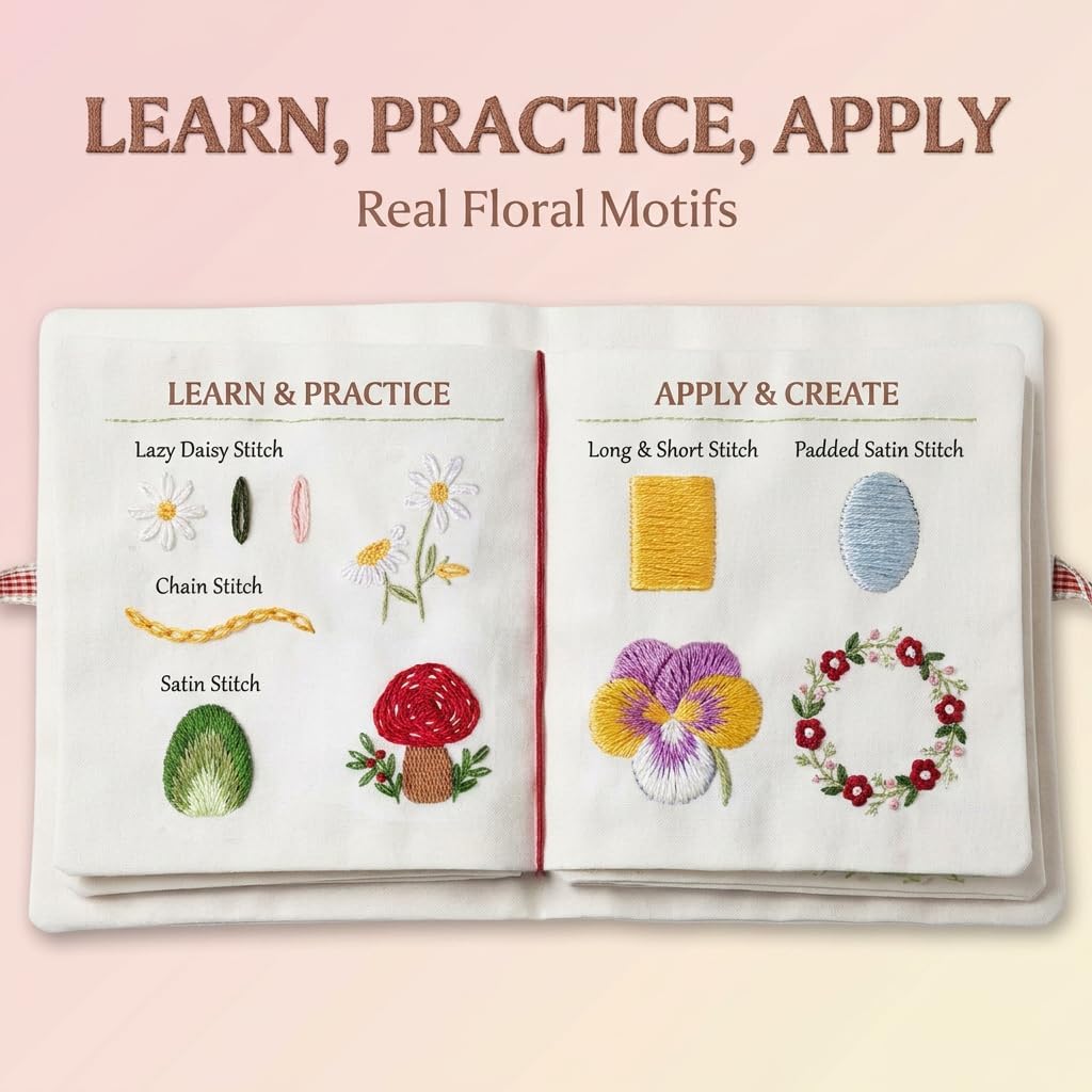 Embroidery Stitch Book Kit for Beginners, DIY Practice Book with