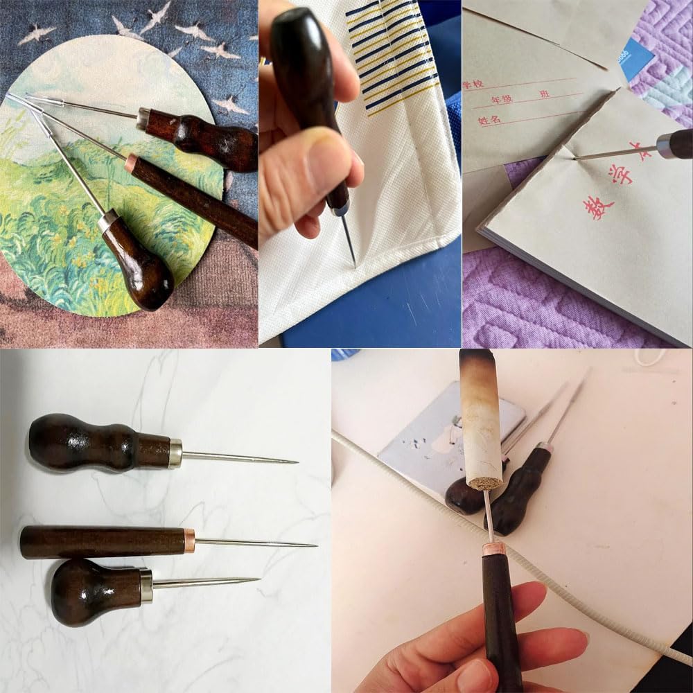 UtySty 3 Pack Scratch Awl Tool with Wooden Handle Gourd Shape Pin