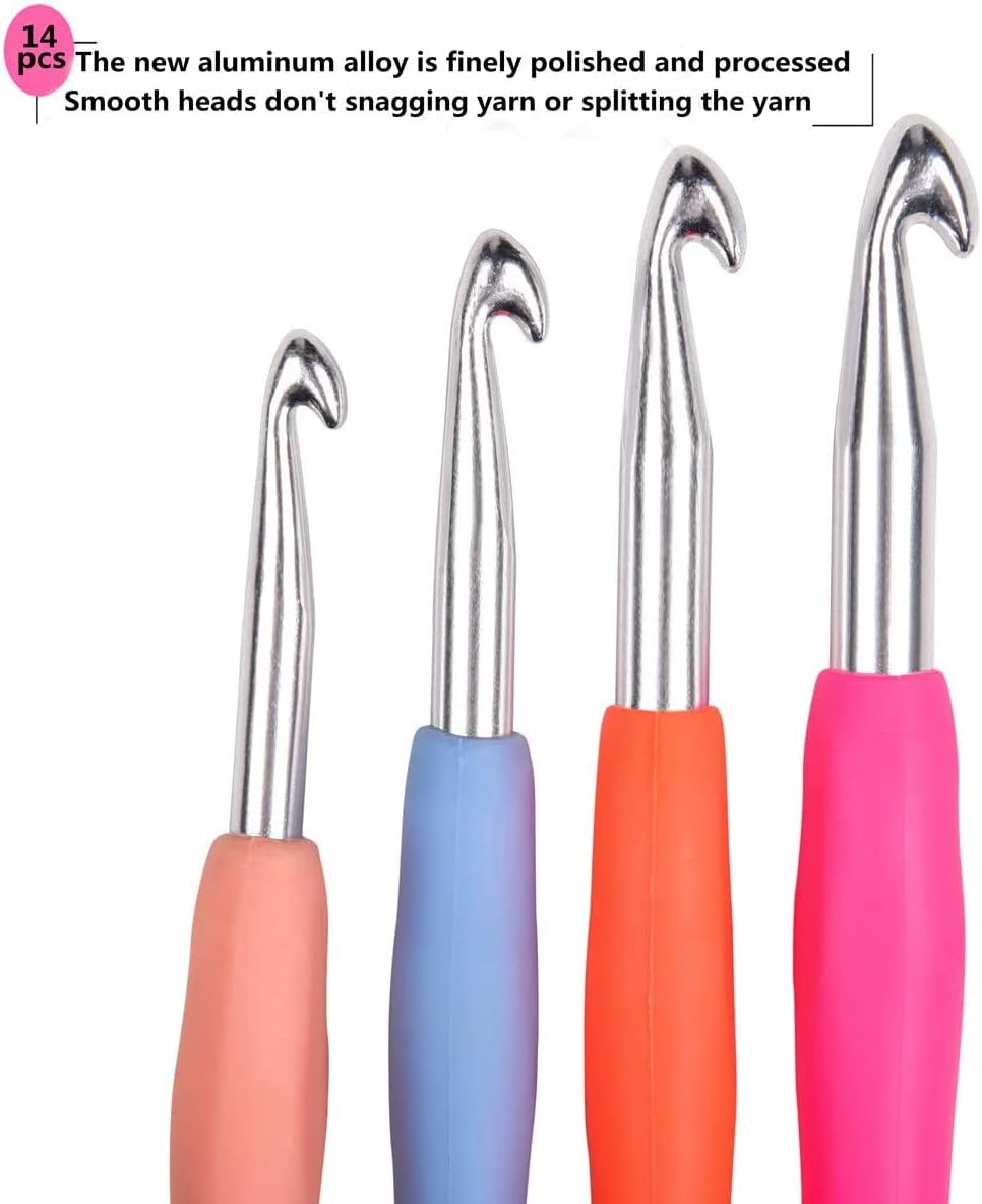 YOKER 14 Sizes Crochet Hooks Set,2mm(B)-10mm(N) Ergonomic Crochet