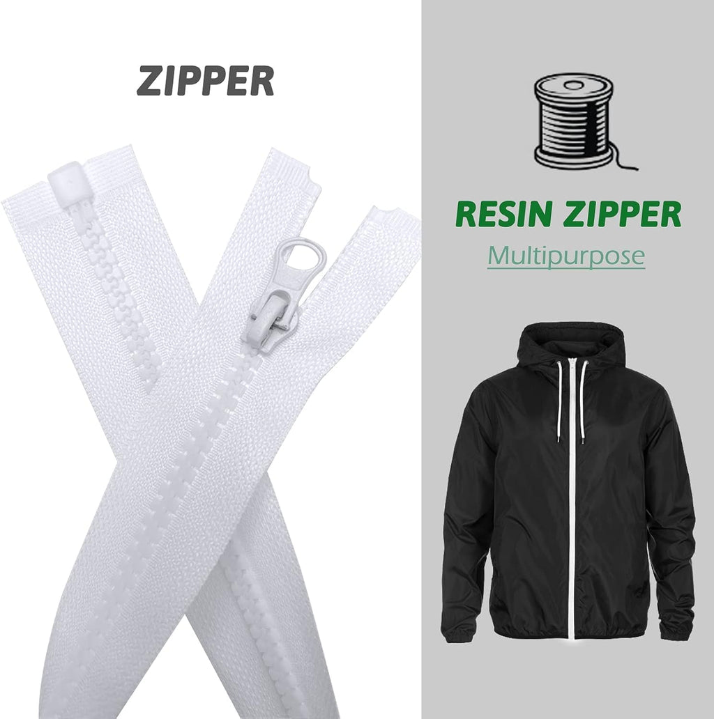 Separating Zippers for Sewing, DOITEM 60cm / 24 Inch White Zipper