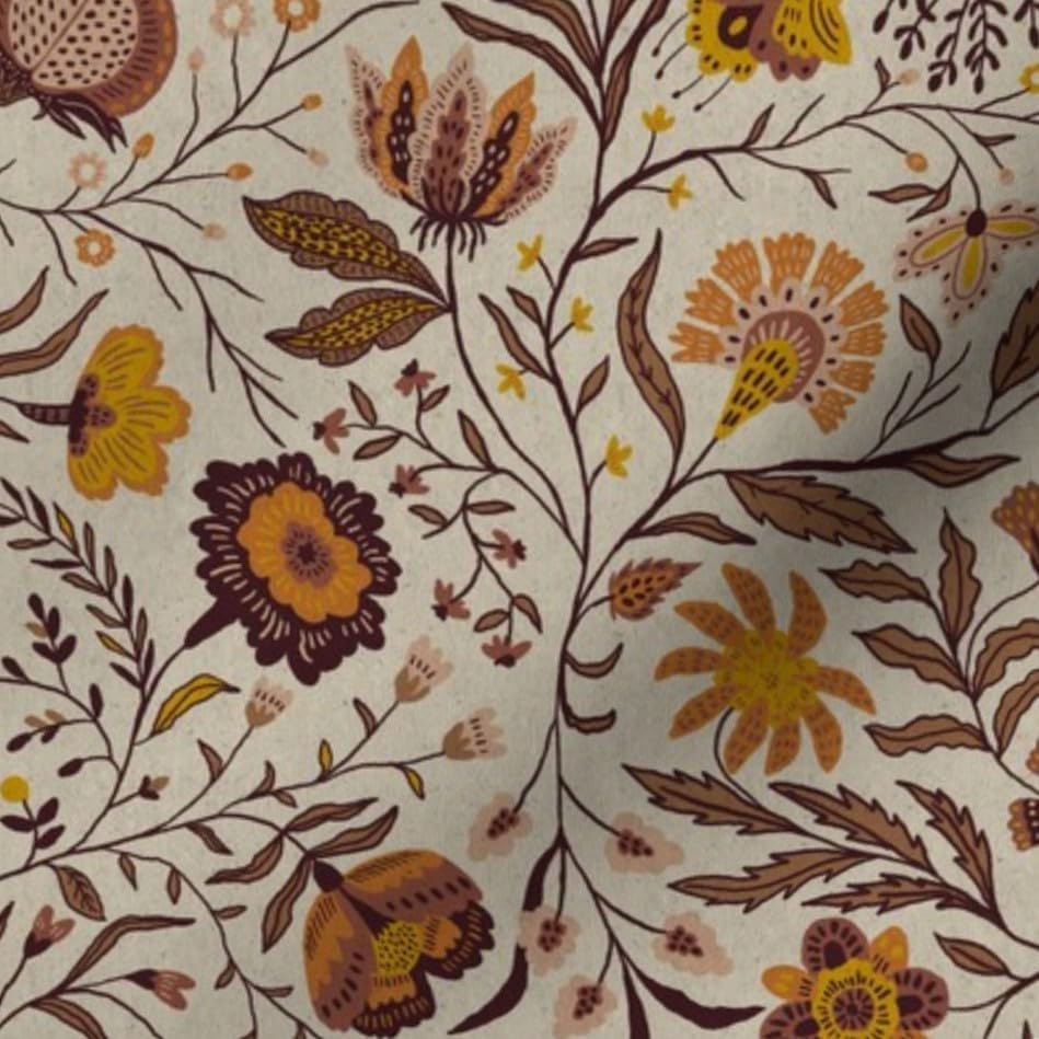 Spoonflower Fabric Bohemian Botanical Floral on Essex Linen